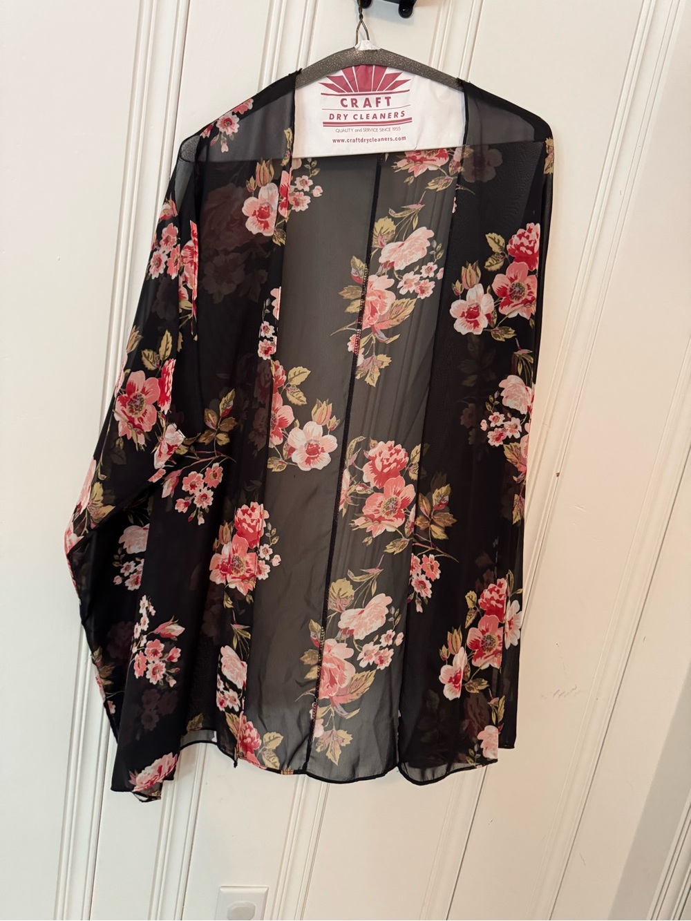 Black and Pink Floral Sheer Kimono